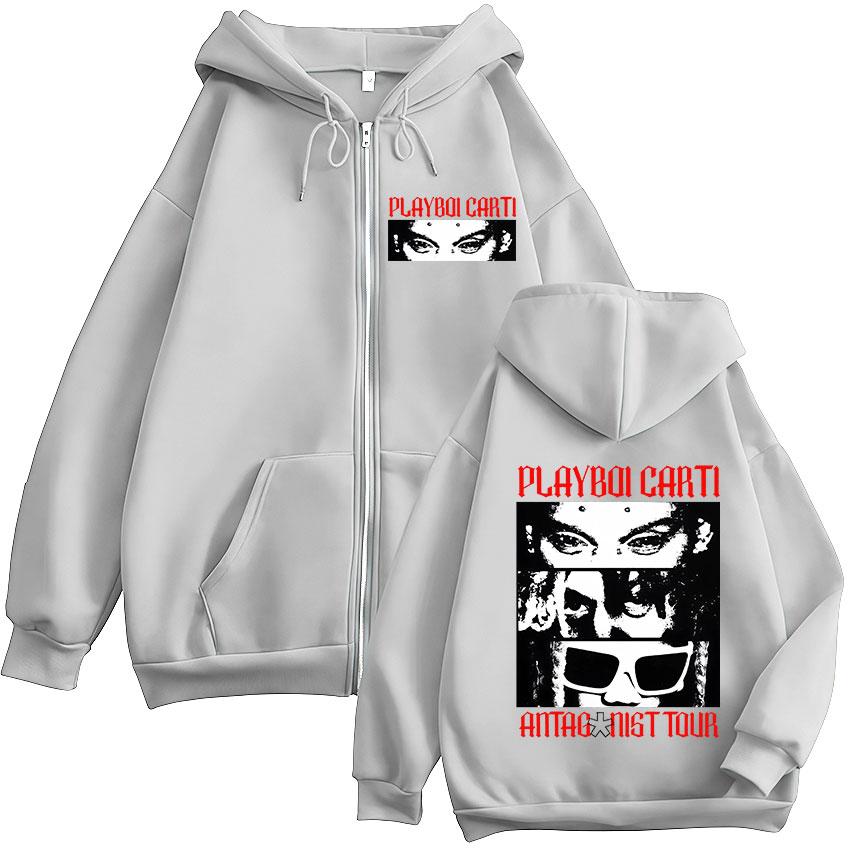 Rapper PLAYBOI CARTI ANTAGONIST Tour Felpa con zip da uomo Hip Hop Larga Pullover Cappotti Oversize Felpa per fan Streetwear