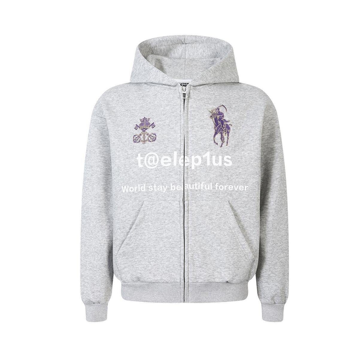 Spring/Summer American vintage warhorse embroidered hoodie jacket, loose cardigan, zip-up sweatshirt for men M