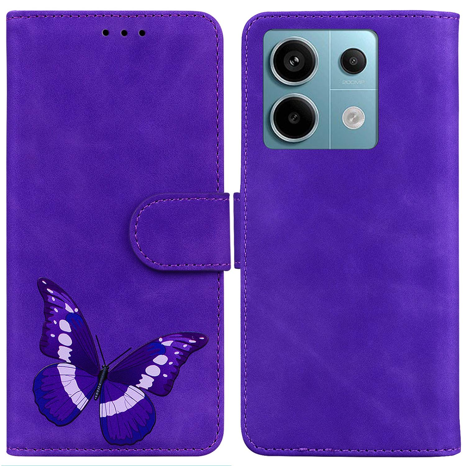 

For Xiaomi Redmi Note 13 Pro 5G/Poco X6 5G Case Butterfly Pattern Leather Wallet Cover Purple