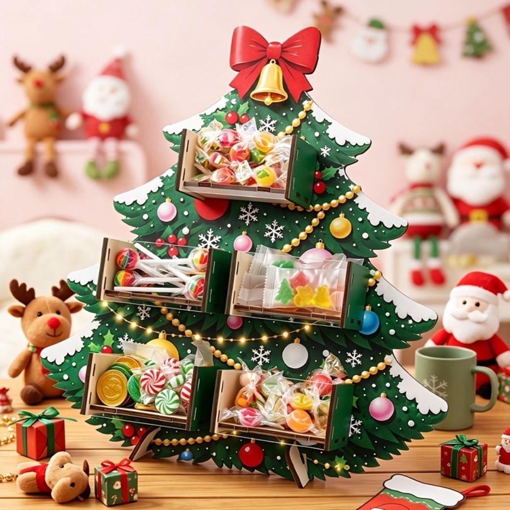 Snack Rack Xmas Tree Christmas Candy Display Rack Santa Claus Snowflake Storage Rack Wooden Decoration Desktop Ornament Table
