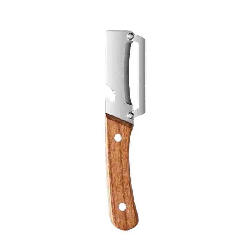 

Multifunctional Vegetable Peeler with Wooden Handle and Bottle Opener, 2-in-1 Stainless Steel Blade, Camping, Apple Potato Pumpkin Papaya Peeling