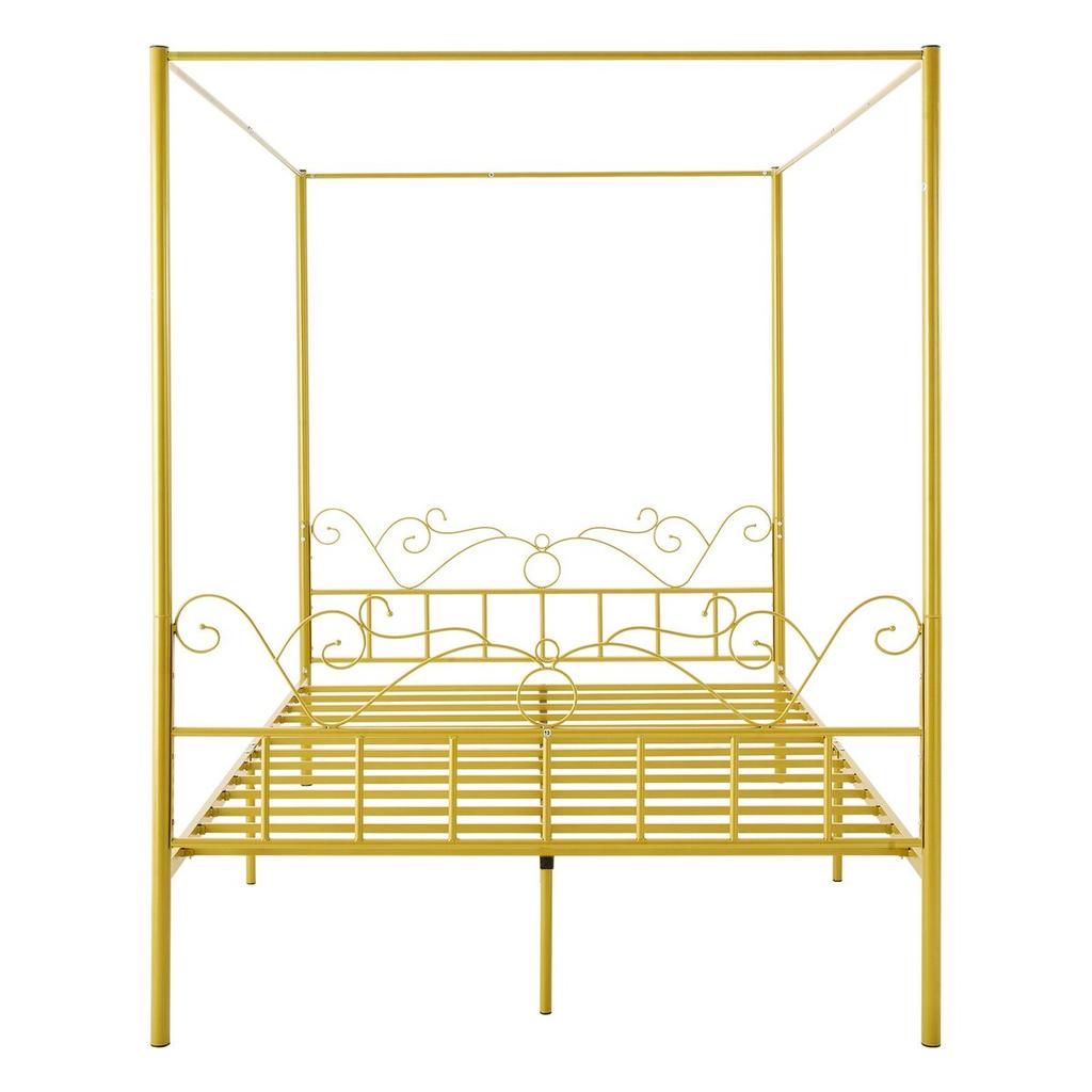 Struttura Letto a Baldacchino Matrimoniale, Letto a Baldacchino in Metallo con Testiera Minimalista e Design a Quattro Colonne, Supporto Robusto a Doghe in Acciaio, Spazio di Archiviazione Sottoletto,
