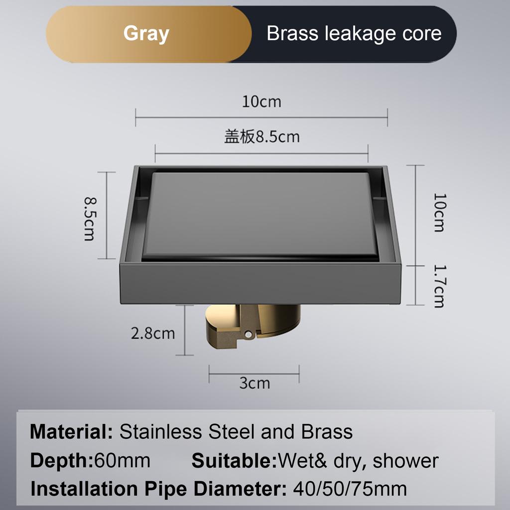 Foot Floor Drain 10*10cm Anti-odor Bath Drains  Deodorization Square DIY Black Shower Filter Plug Cover Pipe 304 Stainless Steel