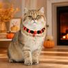 Small Dog Collar for Halloween Pom-Pom Pet Collar, Cute Stretch Cat with Pumpkin Stretchy Bell, Soft Black Orange Pom-Poms Cats Dogs