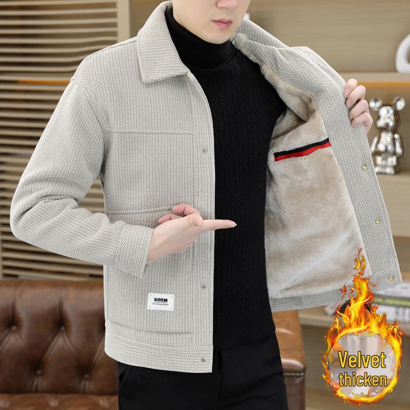 Men s Winter Chenille Thickened Lapel Jacket, Golden Sable Velvet, Black 8826 XL (115-135 jin)