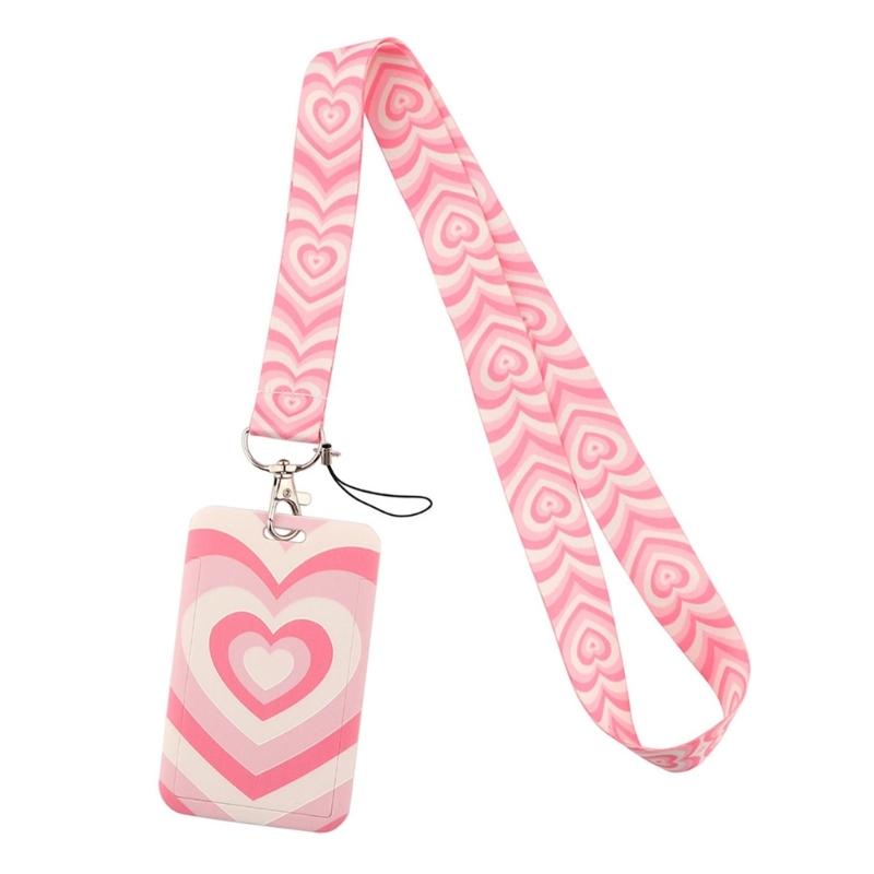 

Lanyard With Card Case Heart Pattern ABS Card Holder Phone Lanyard Card Sleeve For Work Badge Bus Card Key Accessories