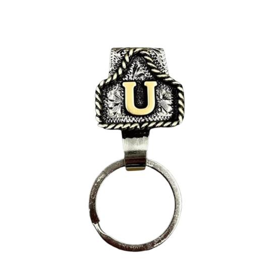 Western Cowboy Letter Keychain Vintage Initial A-Z Key Clip Metal Key Chain Belt Keyring Denim Style Accessory