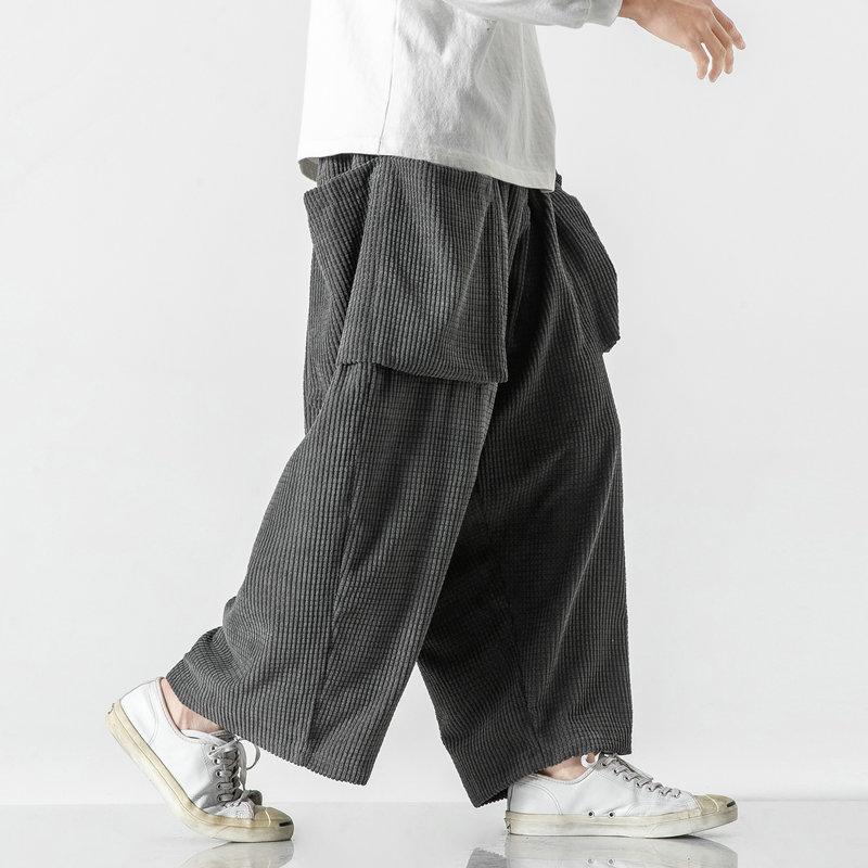 Autumn Winter New Corduroy Casual Pants Men Solid Color Loose Wide Leg Pants Straight Harem Trousers Streetwear Sweatpants Plus Size