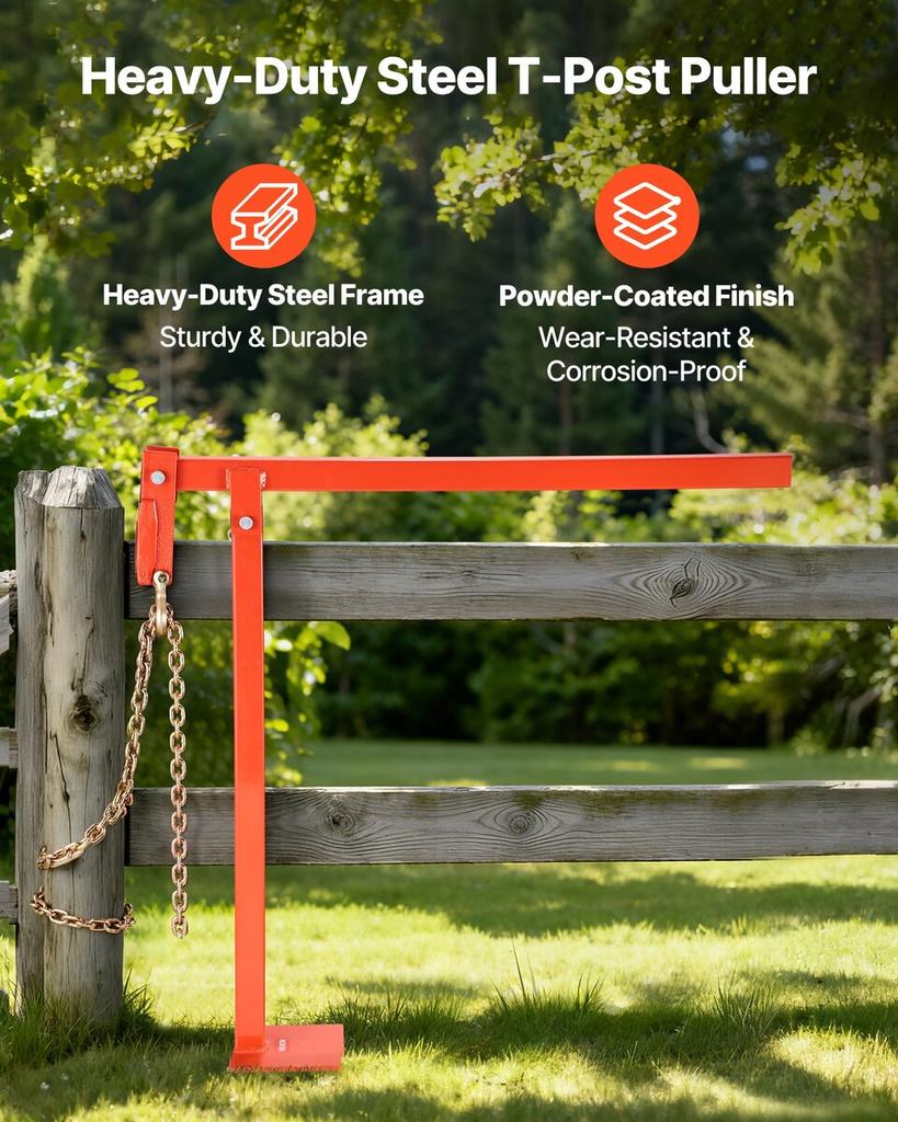 91.4 Cm T Post Puller, Heavy Duty Fence Post Pullers with Puller Plate & 119 Cm Lifting Chain, Labor-Saving T-Post Remover Tool for Round Fence Posts,