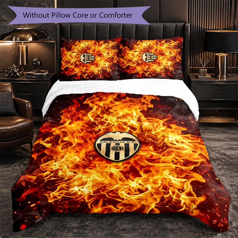 Valencia FC Themed Bedding 3Pcs Duvet Cover Set Decorative Bed Linen For Teen Room Home Decoration