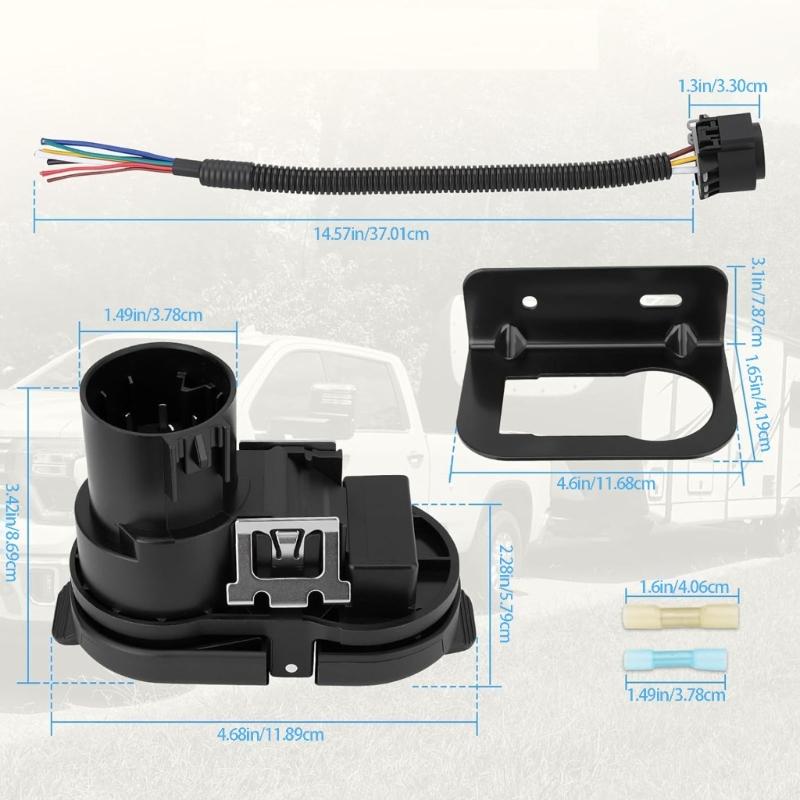 7 Way & 4 Flat Trailer Tow Hitch Wiring Plugs Receptacle Assembly with Mounting Bracket for USCAR Socket