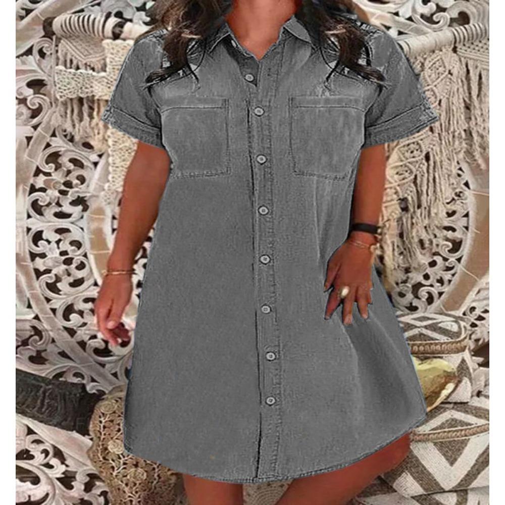 

GMXIA Женские модные летние весенние однотонные повседневные платья с короткими рукавами и воротником-поло с принтом XXXXXL чёрный