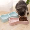 Plastic Bone Shape Cat Double Bowl Anti Rollover Cat Feeding Bowl Cat Food Drinking Tray  Indoor