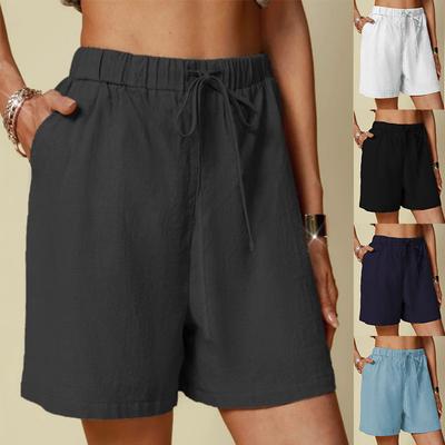 Women's Summer Casual Shorts Drawstring Solid Color Cotton Linen Short Pants Female Loose Straight Jogging Outdoor Streetwear