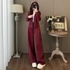 Spring Casual Fashion Set: Women's Korean-Style Zipper Cardigan Hoodie with Wide-Leg Pants, Two-Piece Set