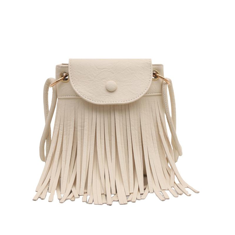 2025 New Trend Niche Design Fringed Mobile Phone Bag Women's Hand Shoulder Messenger Bag Retro Hong Kong Style Bucket Bag