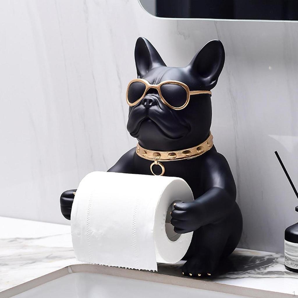 Dog Sculpture Toilet Paper Holder Resin Decoration Desktop Ornament Tissue Roll Dispenser for