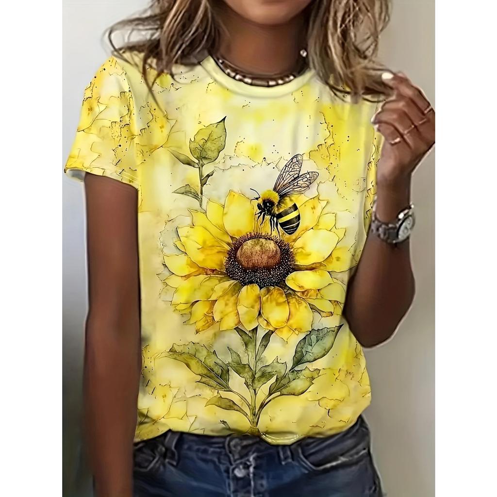 Women's Cute Cat Printed Short Sleeve T-shirt - Soft Peach Red Short Sleeve Top with Round Neck Design for Outdoor Sports