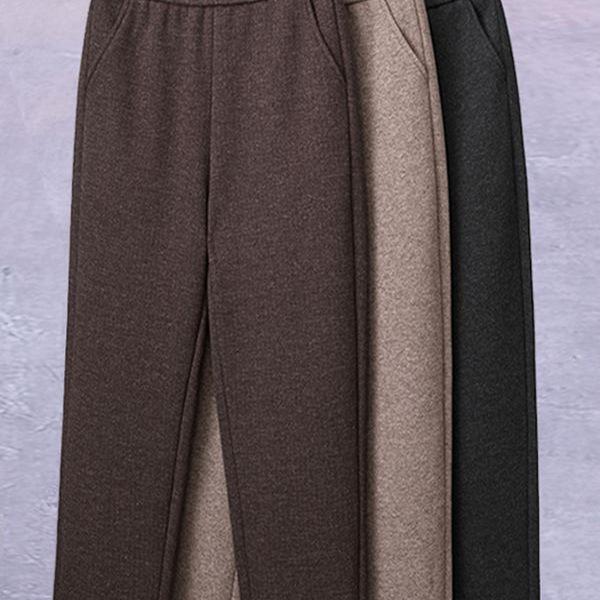 Fleece-Lined Winter Pants for Elderly Women - Elastic Waist, High-Waisted, Loose, Stretchy, Casual, Thick, Slimming Fit