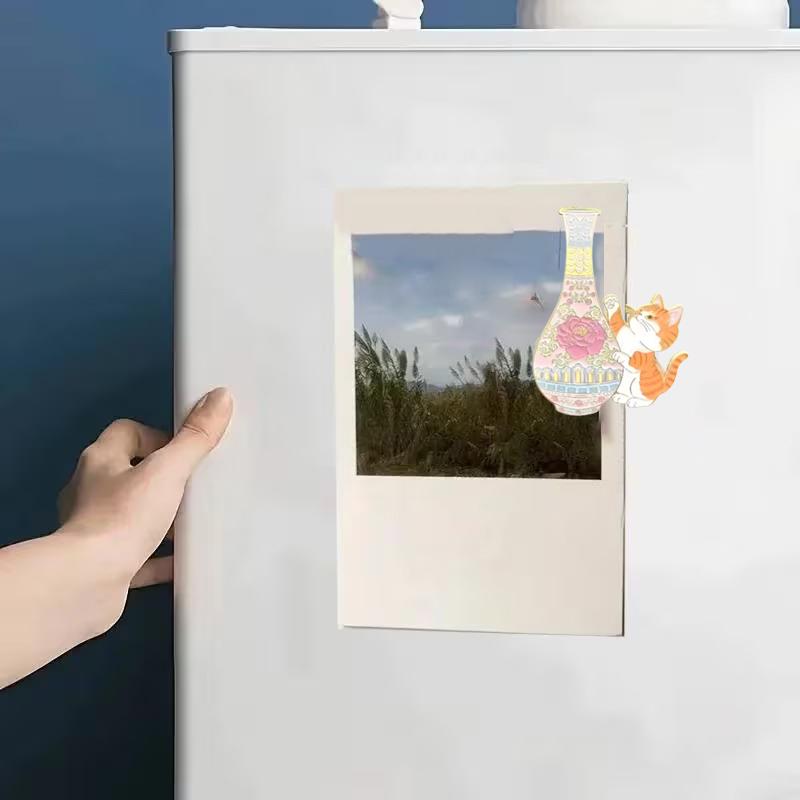 Colorful Acrylic Mini Vase Fridge Magnet Cat Whiskers Collection Ornaments Cat Hair Display Home Office Decor Party Gift