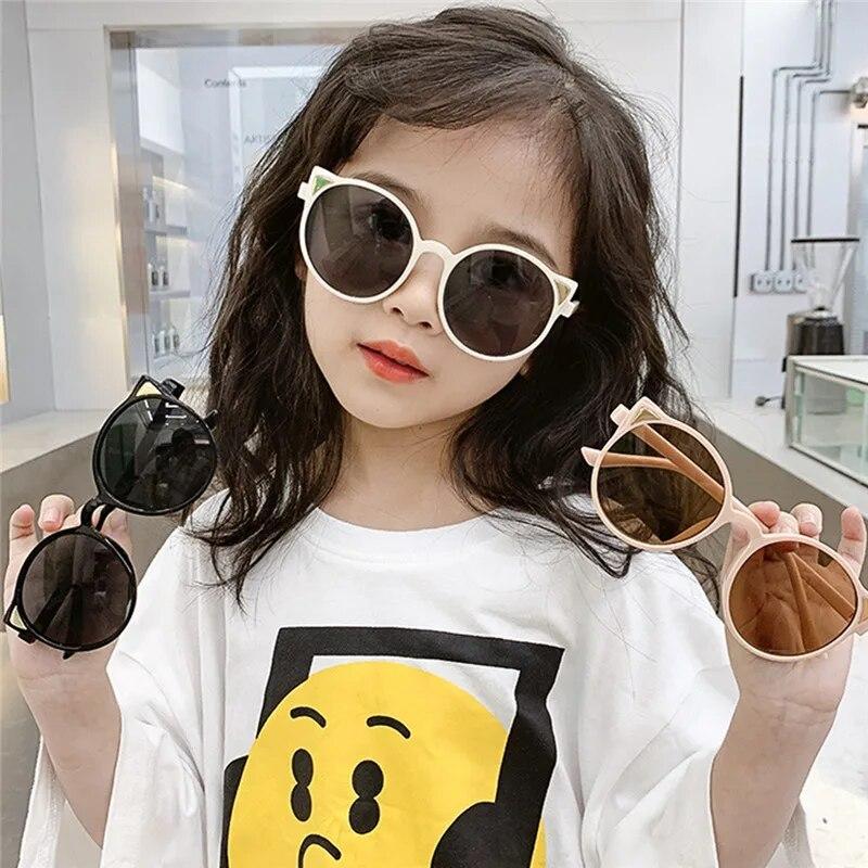 Cute Cat Ear Sunglasses for Girls Boys Vintage Cartoon Animal Sun Protection Outdoor Eye Wear Children Fashion Accessories