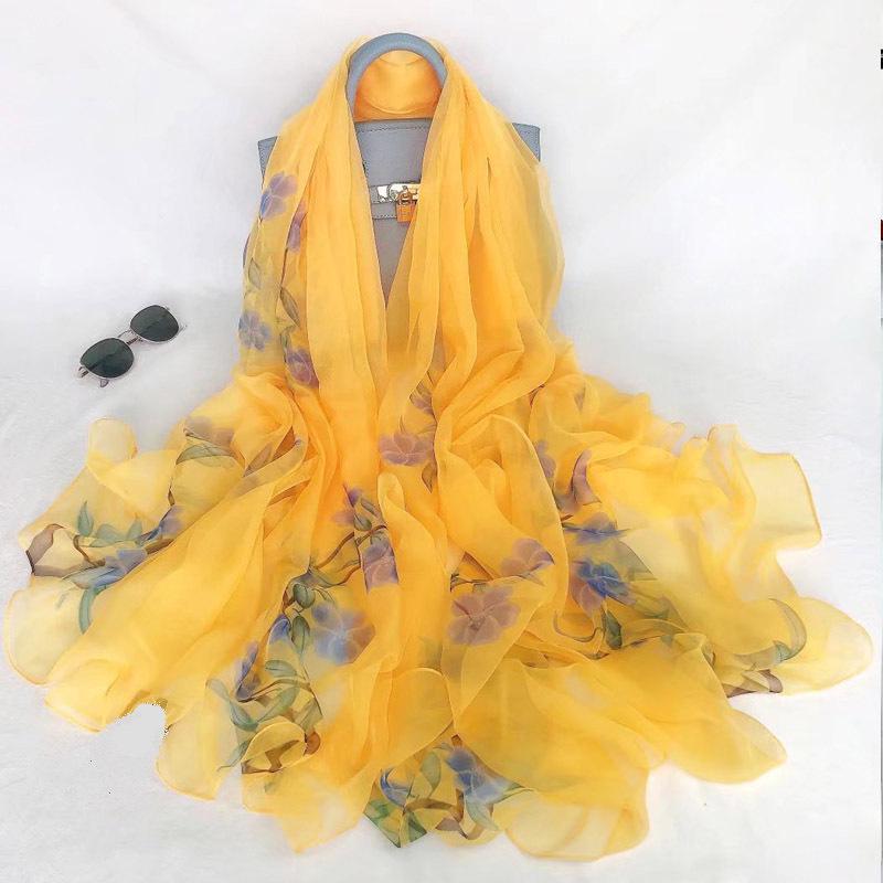 Women's Long Printed Silk Scarf - Ultra-Thin, All-Season, Middle-Aged Mother Style