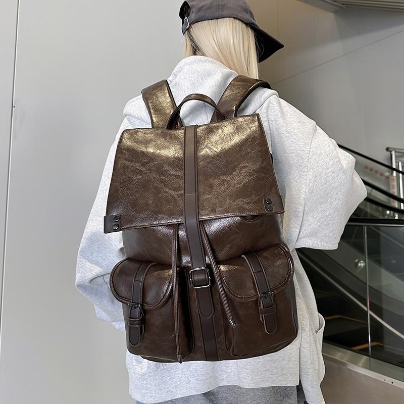 Schoolbag Vintage Men's Backpack Oil Wax Canvas Casual Backpack Crazy Horse Leather Large Capacity Backpack Waterproof Travel Bag