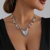 Distressed Heart Shaped Thorn Pendant Necklace With Imitation Pearls Adjustable Clavicle Chain Gift For Her