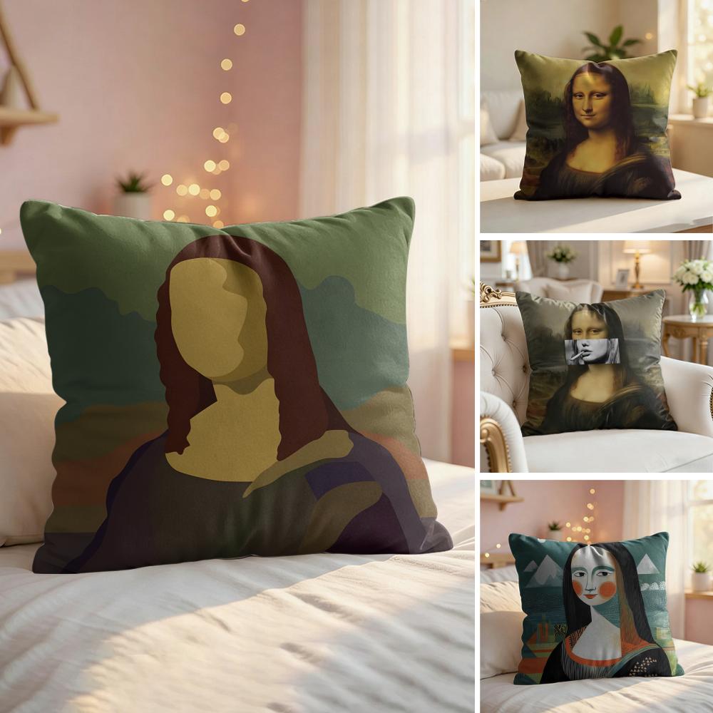 Mona Lisa Cushion Cover Natural Linen Organic Fabric DoubleSided Printing Couch Pillow Covers Home Decor