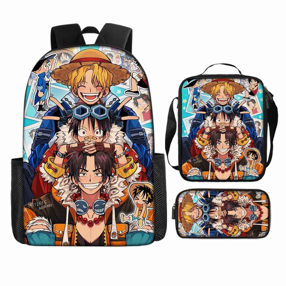 Anime Rucksack Set One Piece Naruto Schultasche für Jungen Schüler Laptop Rucksack Umhängetasche Federmäppchen 3-teilig Große Kapazität Wasserdicht