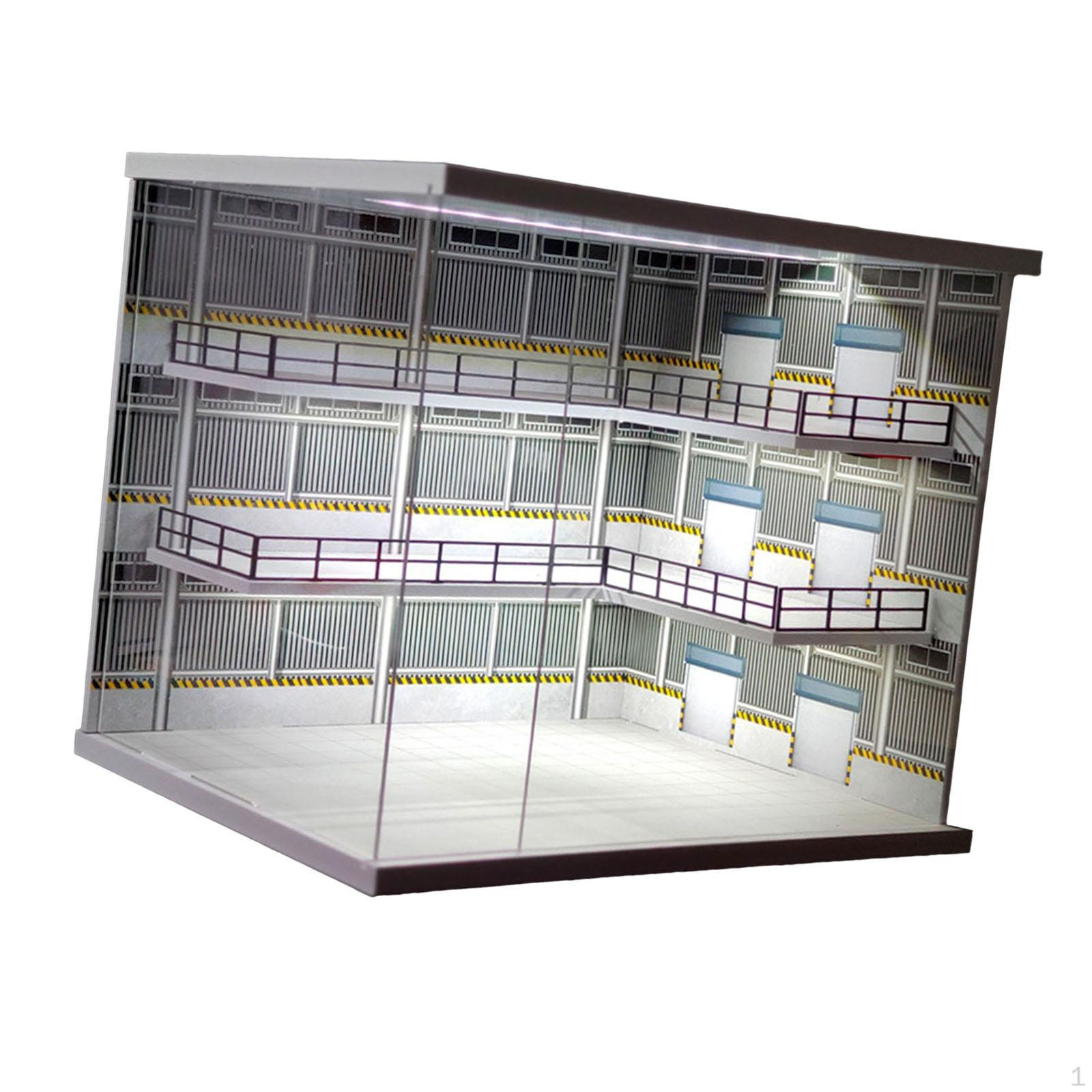 

1/64 Diecast Model Car Display Case Diorama Storage Garage Box with Lighting USB Powered Dustproof Style A