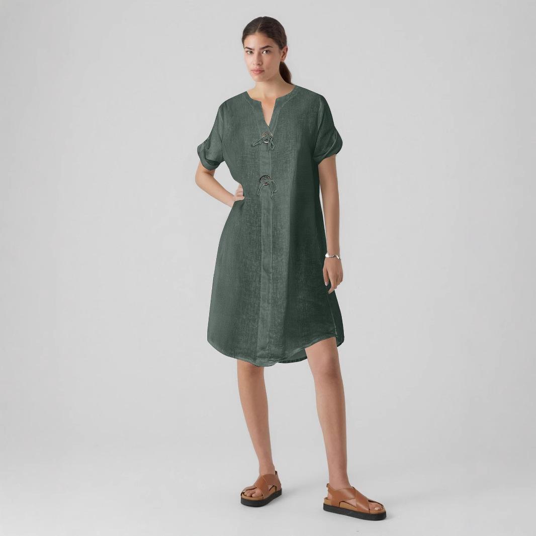 

Women s Short Sleeve V-Neck Tie-Front Dress Knee-Length Casual Summer Dress in 6 Colors 4XL зелений