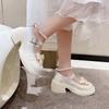 French high-heeled Mary Jane small leather shoes women's spring and summer new versatile bow pearl thick-soled thick-heeled single shoes