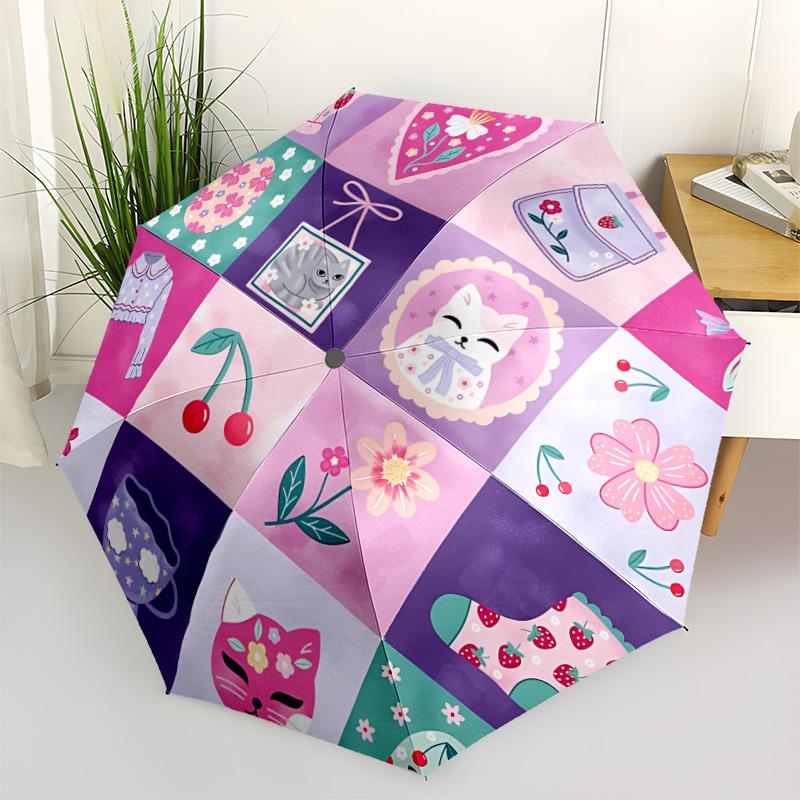

1pc Pastel Aesthetic Decor Automatic Opening and Closing Folding Umbrella with 8 Iron Ribs - Portable, Foldable for Travel yy251124089