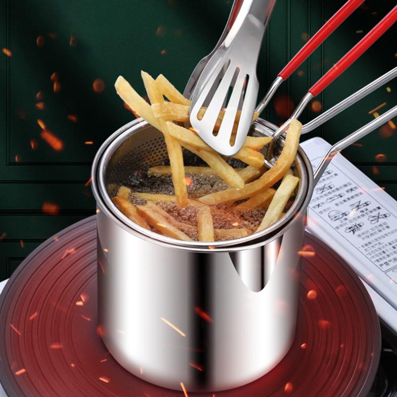 Cozinha Frigideira de Aço Inoxidável 304 Fritadeira de Cozinha com Coador Fritadeira Tempura Frango Frito Frango Utensílios de Cozinha