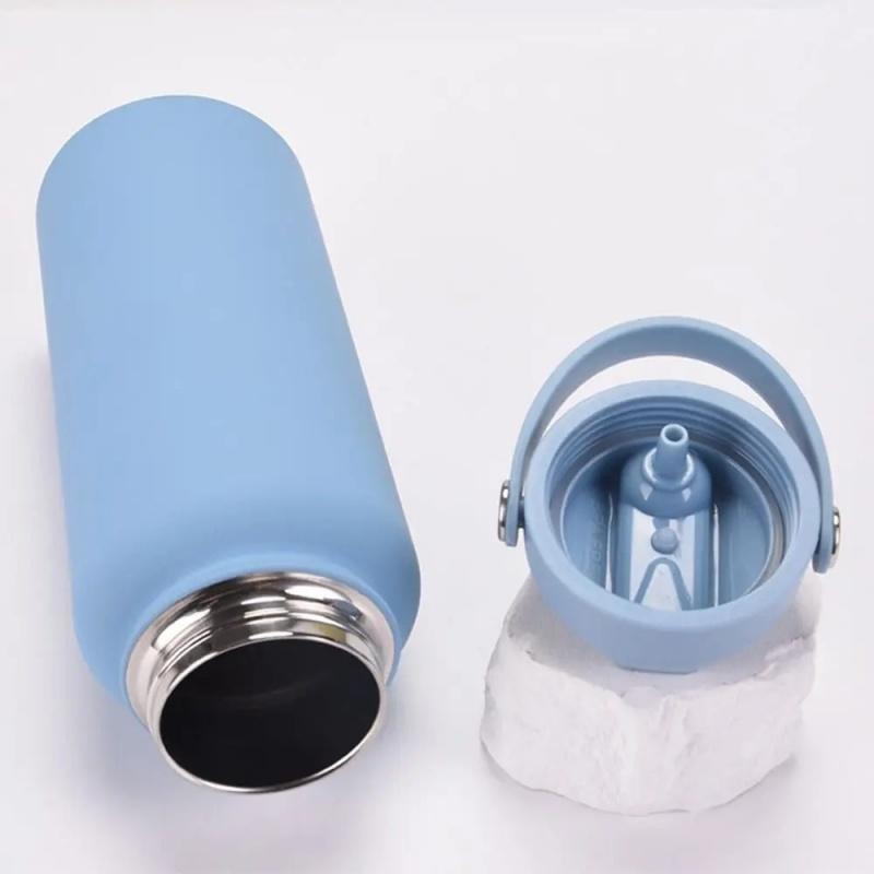 0.5-1L Stainless Steel Sports Water Bottle Wide Mouth Leakproof Insulated Flask with Detachable Straw Carry Handle Gym TravelCup