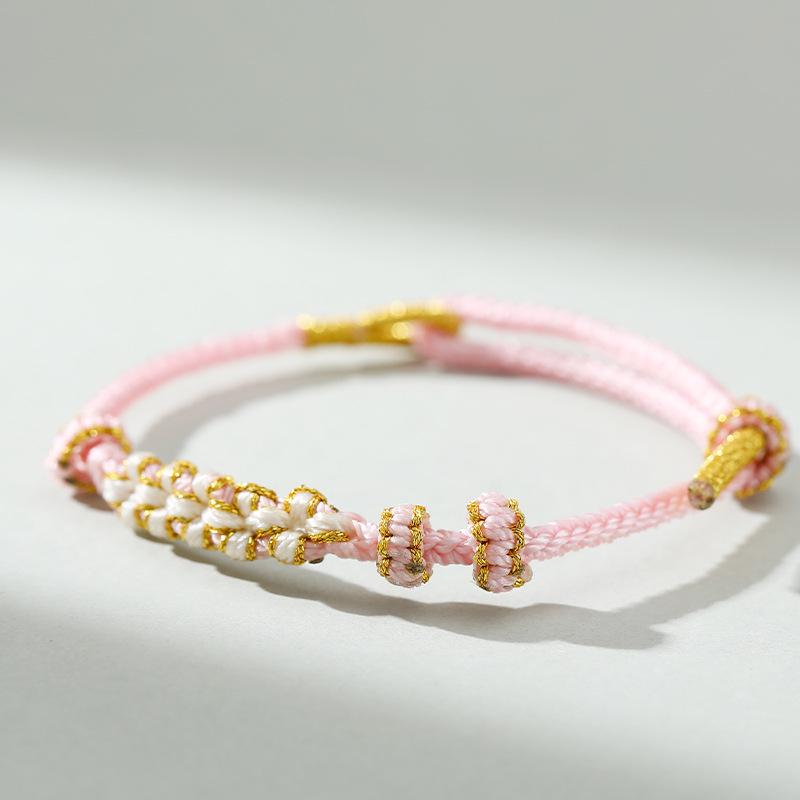 Dragon Boat Festival Peach Blossom Knot Bracelet - Five-Color DIY Beaded Rope for Couples