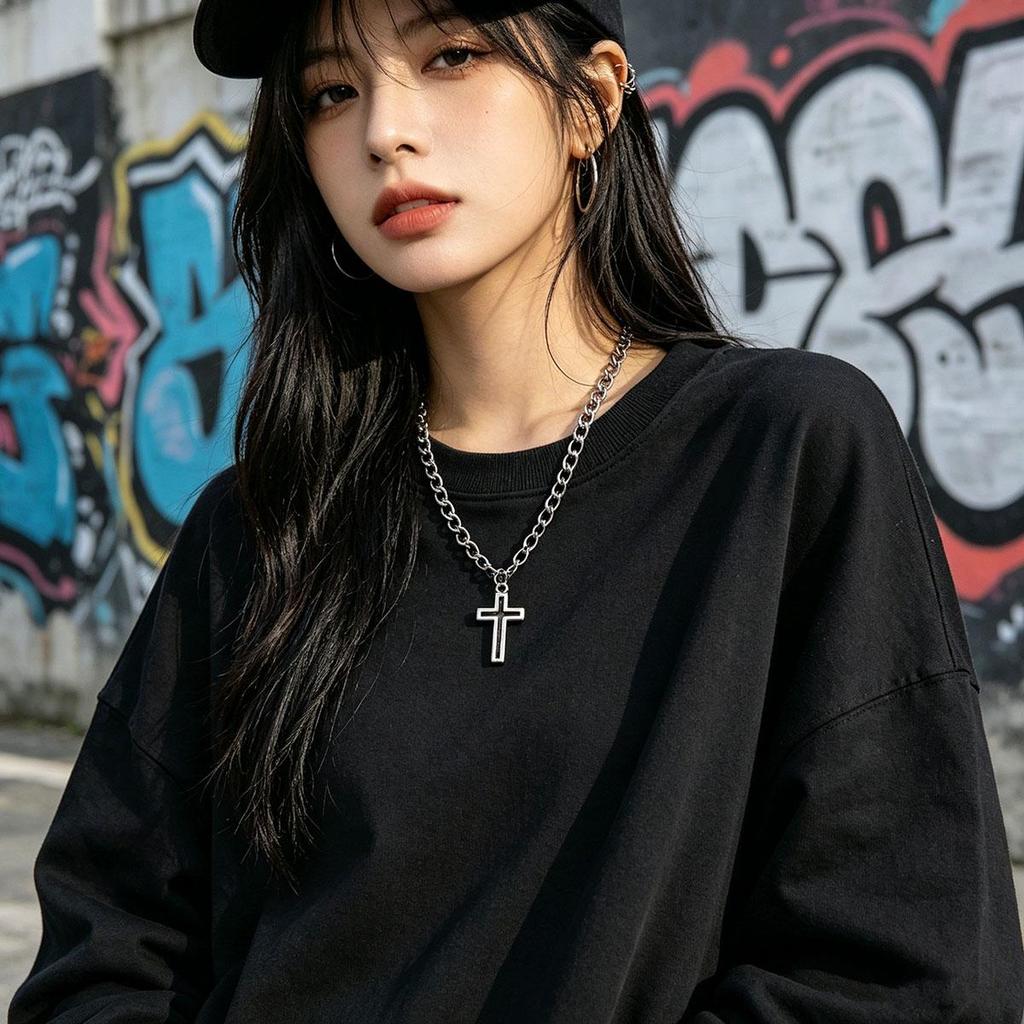 Kreuzkette Herren und Damen Neu Kleiner Hip-Hop-Anhänger Persönlichkeit Student Tägliches Tragen Pullover Zubehör Pulloverkette