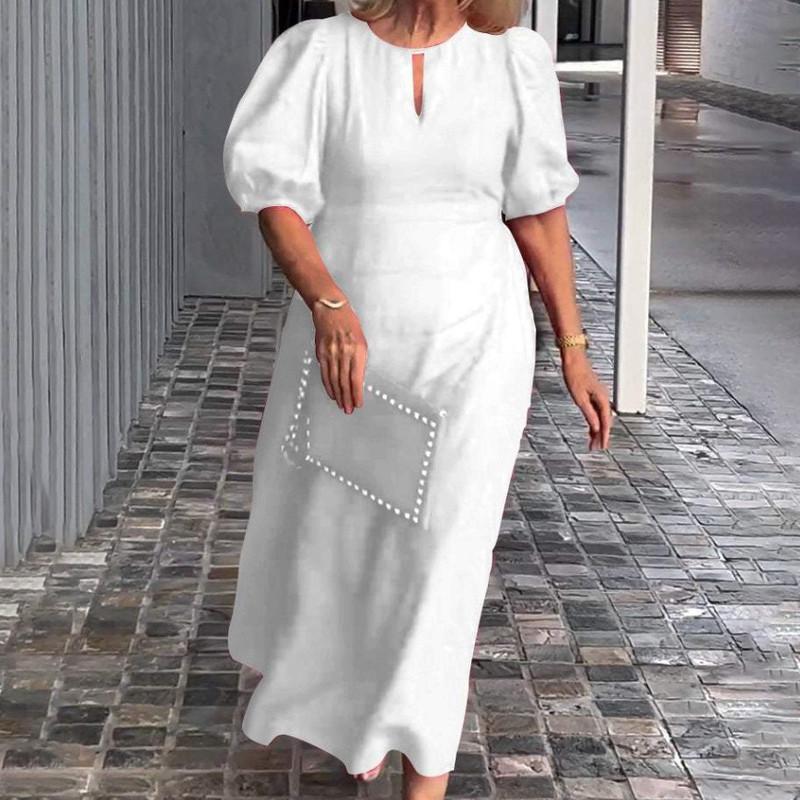 

Весенне-летние женские однотонные свободные повседневные платья с круглым вырезом и рукавами-пузырьками S белый