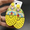 European Retro Wooden Long Print Earrings with Hollow Design