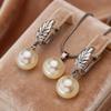 Imitation Pearl Necklaces Earrings Sets For Women Fashion Flower Cubic Zirconia Pendant with Chain Birhday Gift
