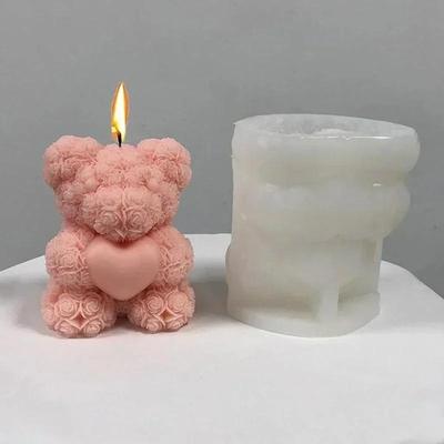 Love Bear Handmade Creative Candle Silicone Mold Heart Cute Bear Cake Silicone Mold Rose Bear Heart Magic Cube Resin Mold