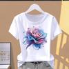 (Asian Size) Style 90s Flower Short Sleeve T-shirts Print O-neck Fashion Female Casual Women's Top T Clothing Graphic Tee
