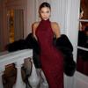 2026 New Women's Elegant Shiny Party Bodycon Robes Sexy Slim Sequins Red Sleeveless Long Dress Fashion Solid Maxi Gown Dresses