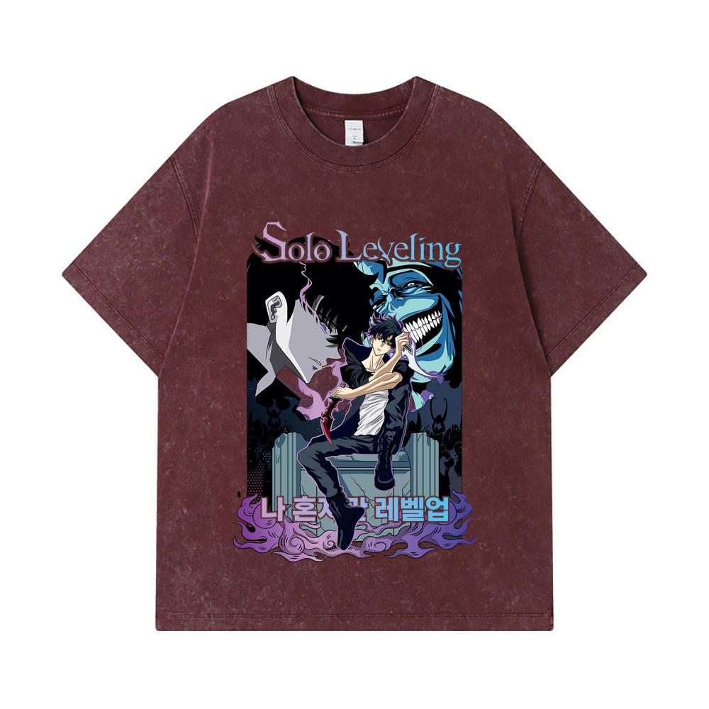 GSM Washed Tshirts  Cotton Solo Leveling V Print Unisex Heavy Cotton T Shirt S