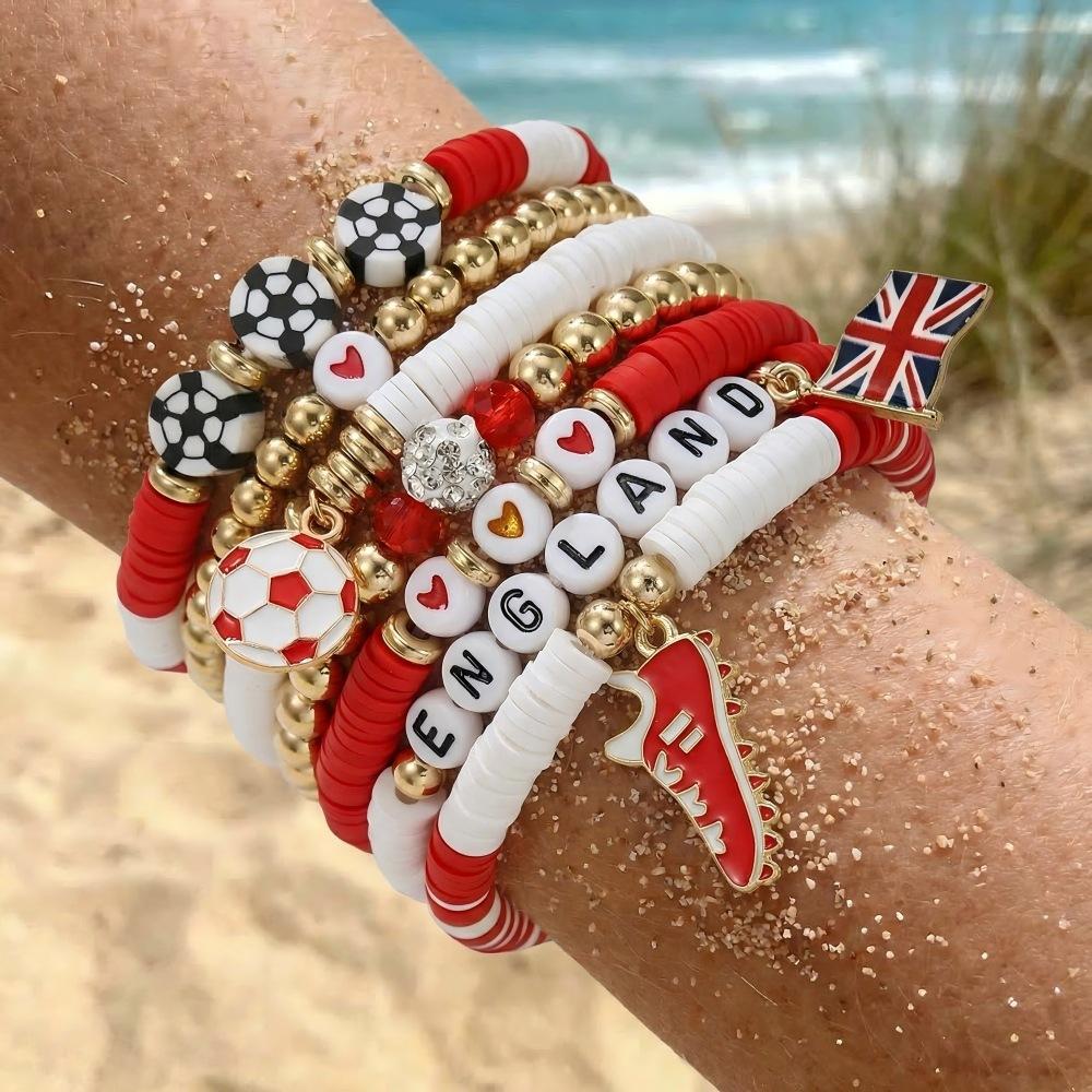 Themed Bracelet Set, Letter Beaded Bracelets with Alloy Pendant, Fashion Sports Hand Jewelry
