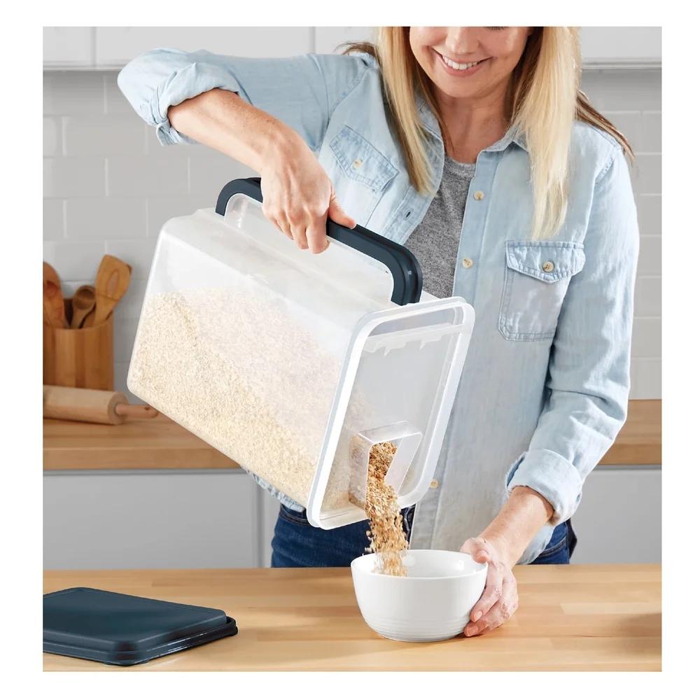 Large Food Storage Container 46 Cup Kitchen Canister with Handle and Pour Spout BPA Free Plastic Stackable Pantry and Pet Food