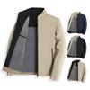 Men Jacket Stand Collar Long Sleeve Solid Color Plaid Lining Jacket Coat Pockets Zipper Placket Casual Outwear