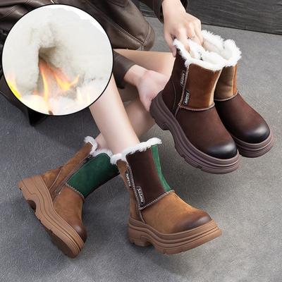 Mixed Colors Snow Boots Warm Wool Thick Soled Retro Mid-calf Boots Comfortable Women's Shoes