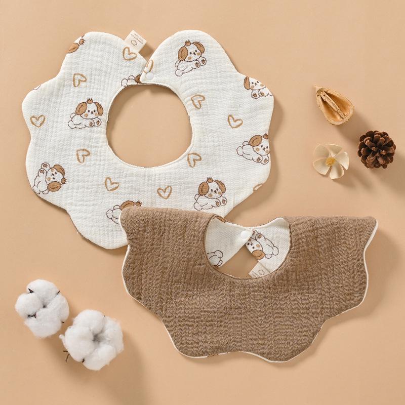 Double-Sided Waterproof Cotton Gauze Baby Bibs, Newborn Anti-Spit-Up Petal Design